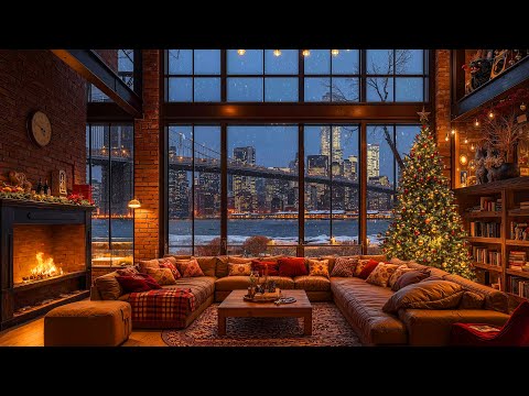 Christmas Jazz Music 2025 🎄 Warm Crackling Fireplace Sounds at Cozy Christmas Coffee Shop Ambience