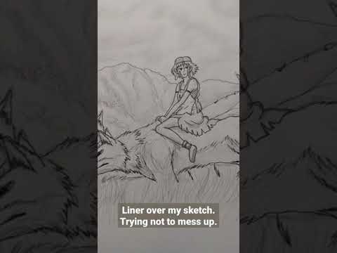 Princess Mononoke drawing -  liner... trying not to mess up 2/3