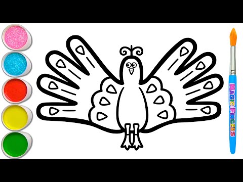 Peacock Drawing and Coloring With Palm Art for Kids & Toddlers | Easy Drawing Techniques #344