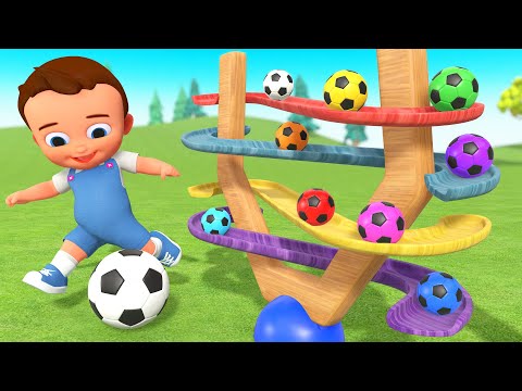 Learning Colors for Children with Little Baby Fun Play Soccer Balls Wooden Slider ToySet 3D Kids Edu