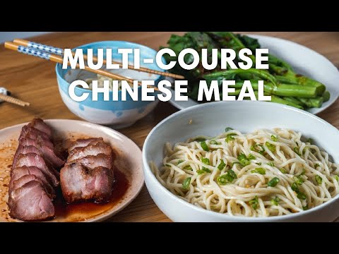 Multi-course Chinese meal with Charsiu