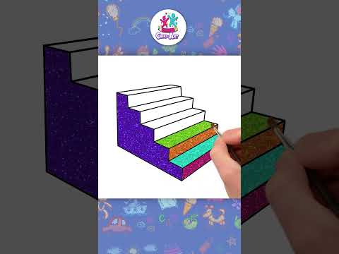 EASY 3D Stairs Drawing, Coloring & Painting for Kids #shorts #howtodraw