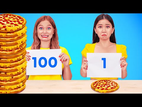 NEW 123 GO! 100 Layers of Food Challenge! Unique Candy Rain and Mini Pizza!