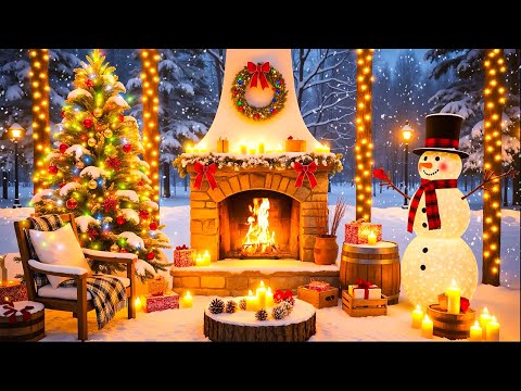 Snow Falling Background Christmas Music ❄️ Christmas Instrumental Music Fireplace 🎅 Christmas Carols