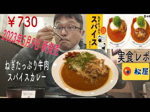 松屋「ねぎたっぷり牛肉スパイスカレー」実食レポ 2023年5月9日 新発売 期間限定 牛肉 ハンバーグ