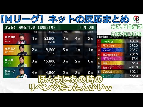 【Mリーグ】2024/11/18 ネット上のみんなの反応まとめ 麻雀 感想