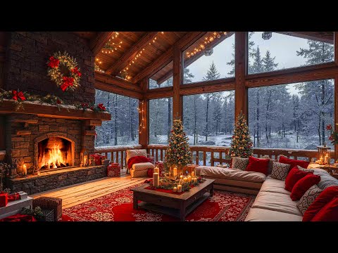 Relaxing Winter Christmas Jazz Music with Fireplace Crackling Sounds for Unwind 🎄 Christmas Ambience