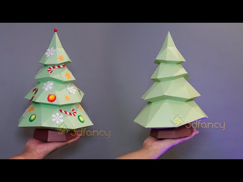 How to make Christmas Tree 3D Papercraft Christmas home decor Low poly Tree Model Origami Craft