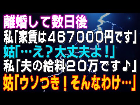 【スカッとする話】離婚して数日後 私「家賃は467,000円です」姑「…え？大丈夫よ！」私「夫の給料20万ですけどね」姑「噓つき！そんなわけ…」⇒結果