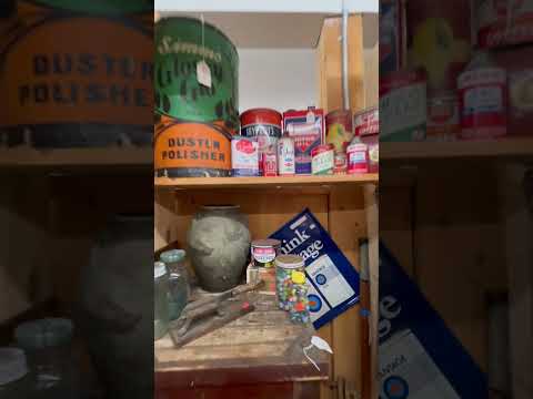 My booth down in Quechee #antiques #advertising #tins #cans #crystals #garnet #stoneware #primitives