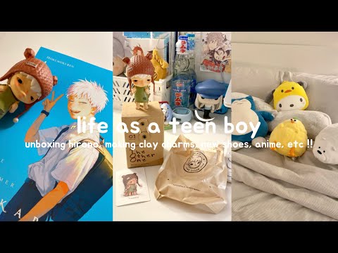 life as a teenage boy !! unboxing hirono, making clay charms, new shoes, etc