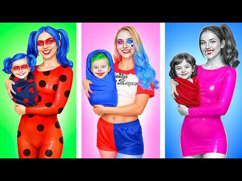 I Got Adopted by Superheroes! Harley Quinn Vs Vampire Vs LadyBug!