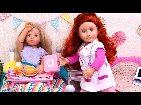 Doctor helps sick girl feel better! Play Dolls health story