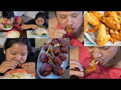 chicken lollipops, chicken wings, saag, rice mukbang