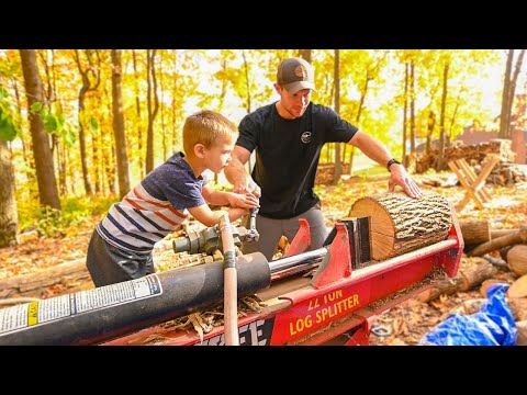 Splitting Firewood. Showing him how to use the log splitter.