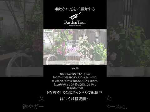 🕊Garden Tour🕊99：女の子のお部屋をイメージした鉢やガーデン雑貨のディスプレイスペースに、庭全体の配色バランスにこだわった花壇など。どこを切り取っても素敵な空間になるように植栽されたお庭