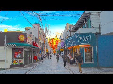 Walk in Yokosuka Japan, a port town with American and Japanese ships.