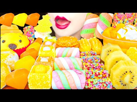 【ASMR】YELLOW & ORANGE DESSERTS🧡💛 MUKBANG 먹방 食べる音 EATING SOUNDS NO TALKING