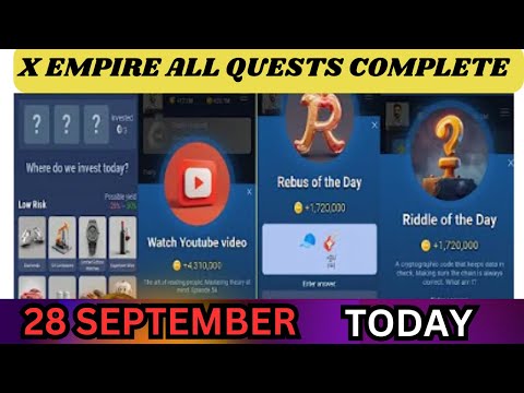 28-29 September All Quests Code X Empire | Riddle Of The Day | Rebus Of The Day | YouTube Video Code