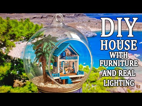 Miniature dollhouse kit Romantic Aegean Sea Mini series DIY house in a glass ball