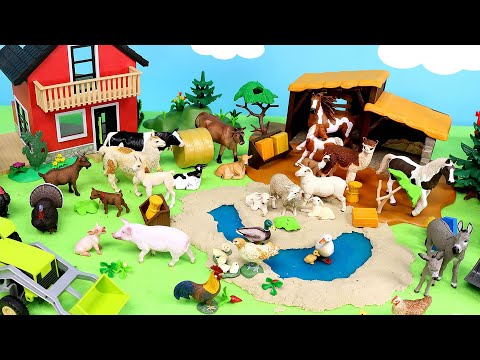 Country Farm Diorama with Animal Figurines - Horses Cows Sheep