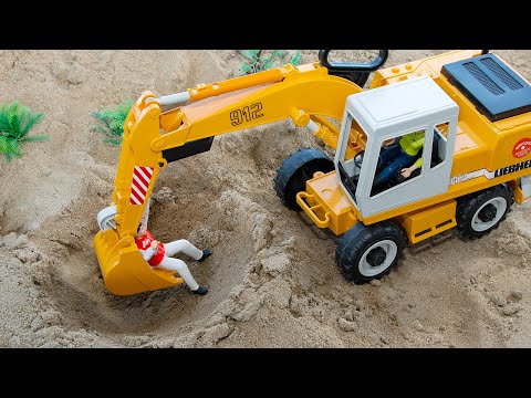 Play car repair after rescuing a car blown away by a tornado using an excavator