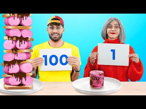 NEW 123 GO! Me Vs Grandma 100 Layers Food Challenge: Who Is The Best?