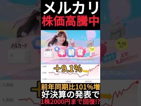 【1株1700円→1900円】メルカリが前年同期比101%の決算を発表して株価が高騰中 #shorts