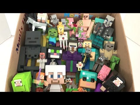 Box of Minecraft Figures Librarian Evoker Wither Skeleton Horse Tuxedo Cat Steve