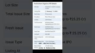 Technichem Organics SME IPO details #smeipo #ipo #ipodetails #ipoanalysis #latestgmp