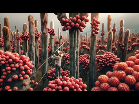 Amazing Cactus Fruit Harvesting Technique - Mexico Dragon Fruit Harvesting and Selling - Pitayas