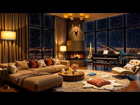 Cozy Paris Apartment Ambience with Tender Jazz Saxophone Music & Fireplace Sounds to Sleep, Relax