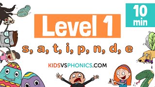 Learn Phonics - Level 1 Complete Collection | 10min | S, A, T, I, P, N, D, E |