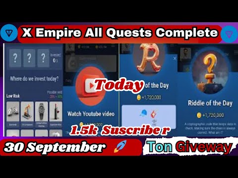 30 September All Quests Code X Empire | Riddle Of The Day | Rebus Of The Day | YouTube Video Code