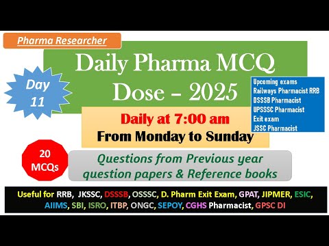 Day 11 Daily Pharma MCQ Dose Series 2025 II 20 MCQs II #pharmacist #druginspector #gpatexam