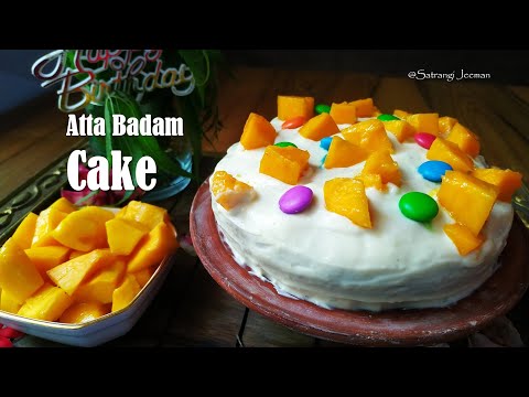 Atta Badam Cake | आटे का केक बिना ओवन के कैसे बनाये | श्रीखंड केक Eggless Almond Wheat flour Cake