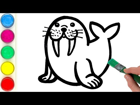 Walrus Drawing, Painting and Coloring for Kids & Toddlers | Learn to Draw Sea Animals Together