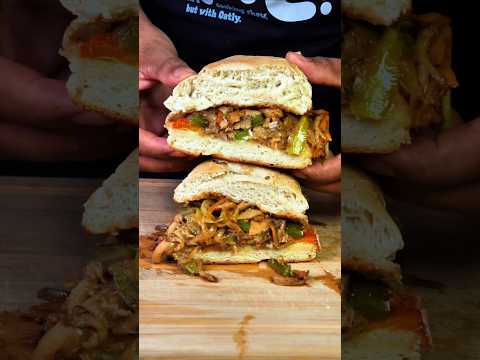 Mushroom Philly "Cheesesteak" #youtubeshorts #mushroomrecipe #veganrecipe #veganfood #plantbased