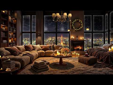 Tokyo Late Night Jazz ❄️ Cozy Apartment with Tender Jazz Saxophone & Fireplace Sounds for Sleep