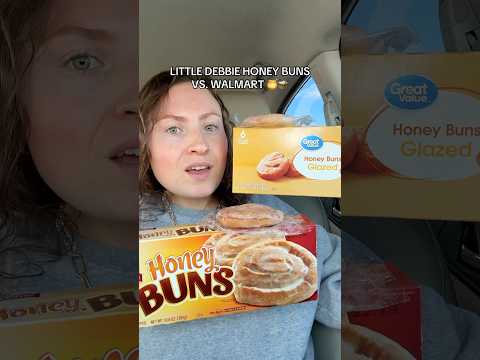 Little Debbie Honey Buns vs. Walmart's Copycat! 🍯🩵 | Snack Review #littledebbie #dessert #donuts