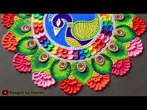 Easy peacock rangoli designs for diwali Diwali special beautiful rangoli Easy dhanteras rangoli