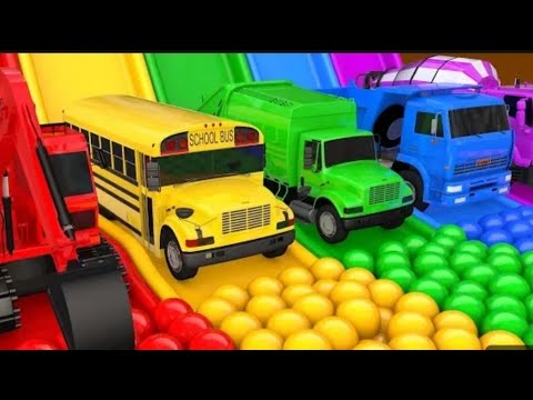 Learn Colors For Children With Excavator VS School Bus Car Street Vehicles Toys