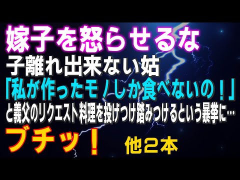 【スカッとする話】嫁子を怒らせるな…子離れ出来ない姑「私が作ったモノしか食べないの！」と義父のリクエスト料理を投げつけ踏みつけるという暴挙に…ブチッ！（他２本）