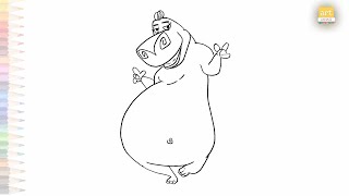 Gloria drawing from Madagascar | Hippo sketches | How to draw A Gloria step by step | #artjanag