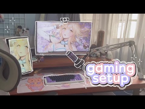 ☁️ a cozy gaming setup for violent video games || 2022 kawaii pink & purple gaming setup tour