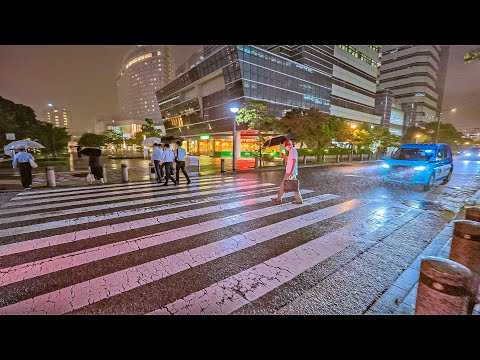 Japan Rainy Night Walk - Odaiba Seaside to Tokyo Big Sight • 4K HDR