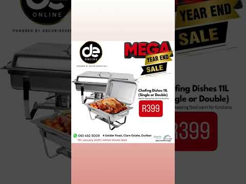 Mega year end sale .R399 each chafing dish. Located in Durban, courier countrywide. 3 months to pay