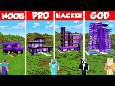 Portal House Build Battle Challenge - Noob vs Pro vs Hacker vs God - Minecraft Animation