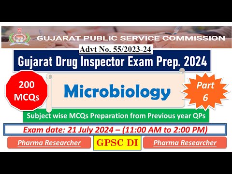 Microbiology Gujarat drug inspector exam preparation 200 MCQs 21 July 2024 #gpsc