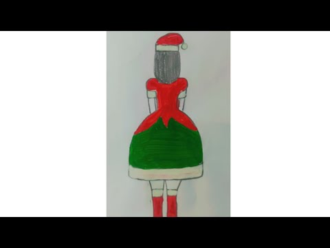 Christmas dress girl drawing.💃🎅🎄Christmas colour mixing art. Christmas drawing.#painting#satisfying.